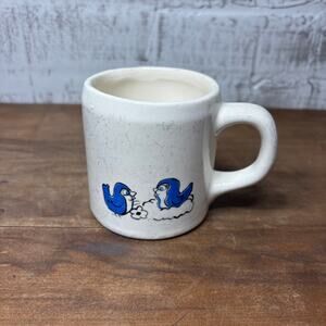 Mid Century Ceramic Blue Bird Handmade Mug